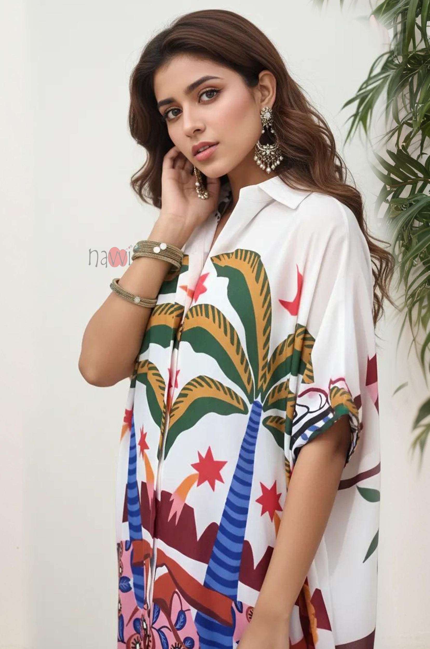 Bohemian Graphic Print Shirt Dress