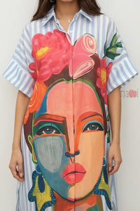 Contemporary Art Print Casual Shirt Dress