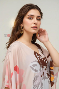 Feather Silk Crepe Maxi Kaftan Dress
