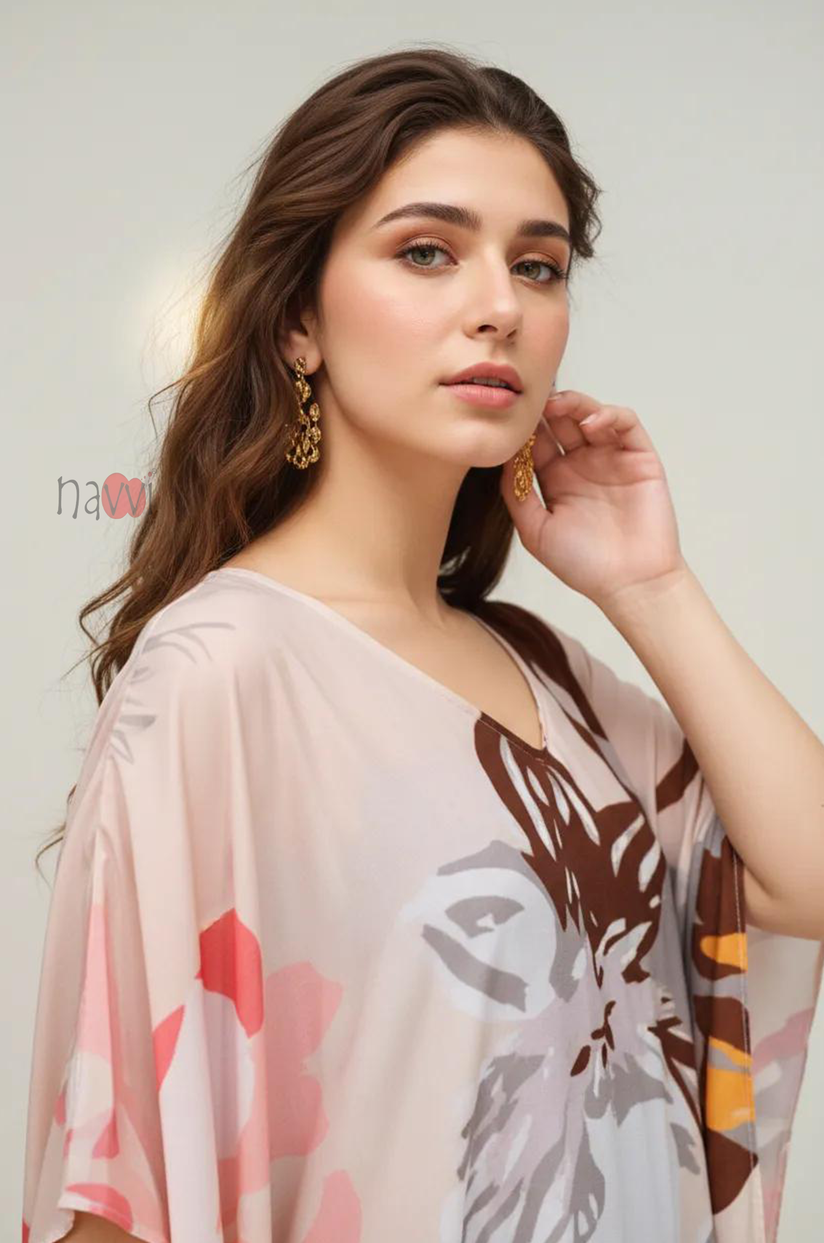 Feather Silk Crepe Maxi Kaftan Dress