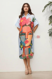 Contemporary Art Print Casual Shirt Dress