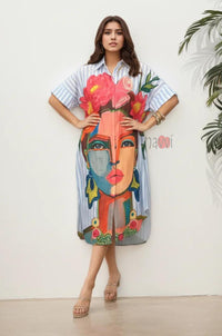 Contemporary Art Print Casual Shirt Dress