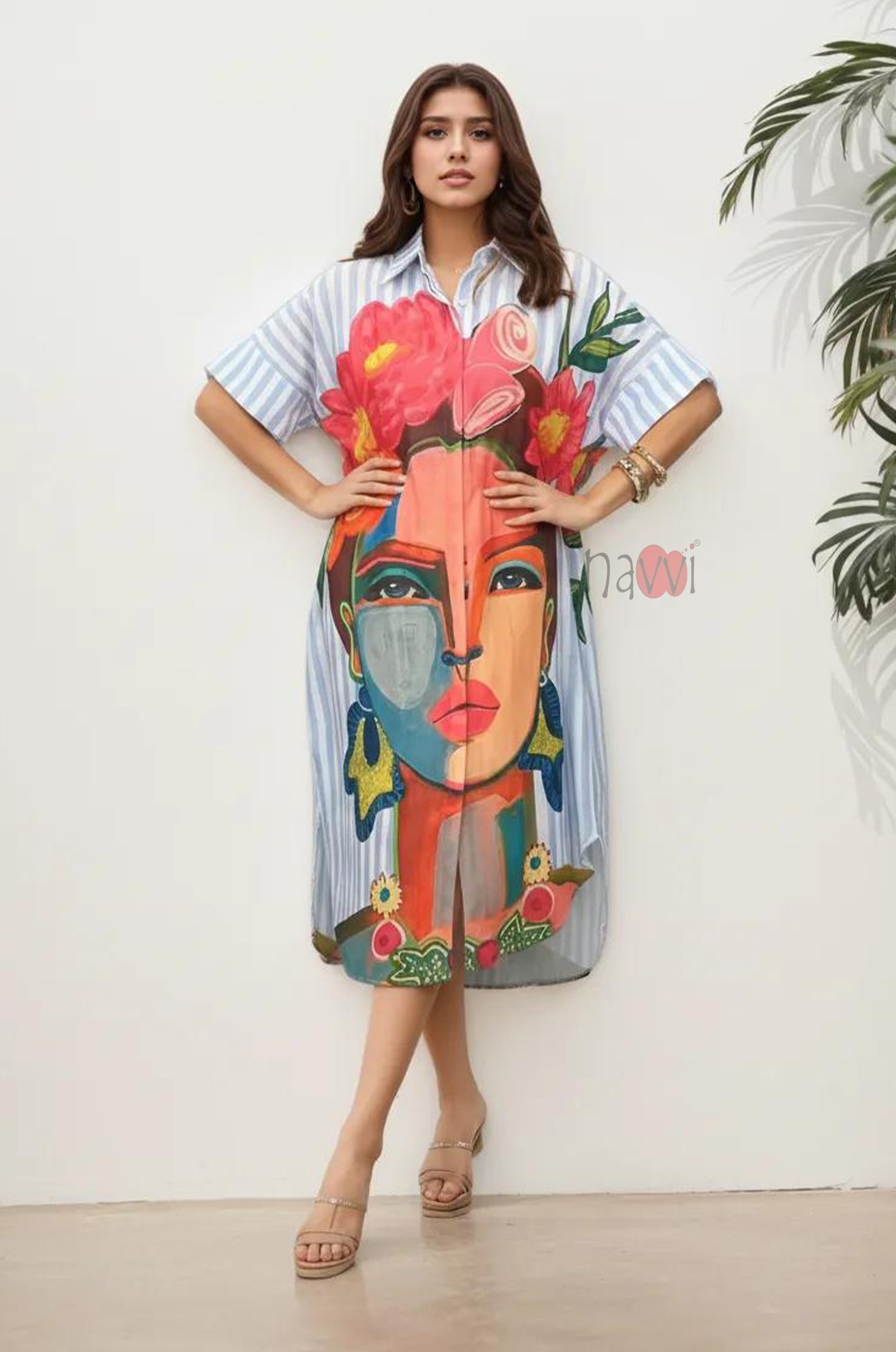 Contemporary Art Print Casual Shirt Dress