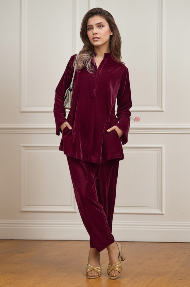 Plush Red Velvet Lounge Co-Ord