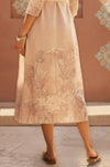 Sheer Linen Blend Floral Print Midi Shirtdress