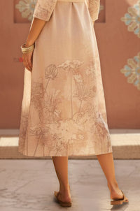 Sheer Linen Blend Floral Print Midi Shirtdress