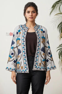 Boho Embroidered Pure Linen Shrug Jacket
