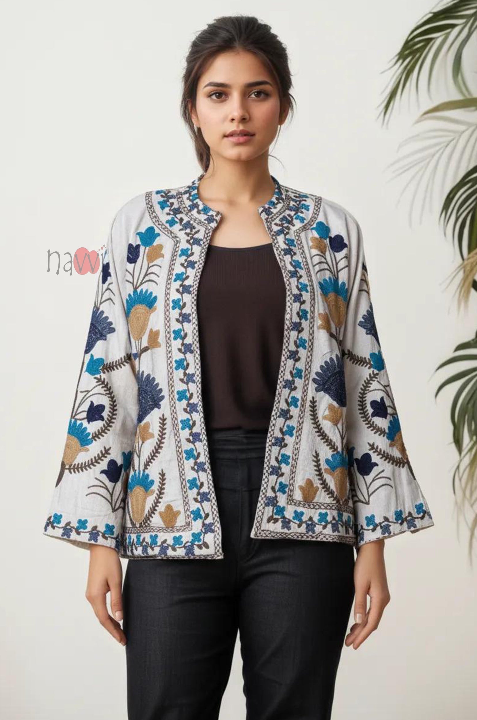 Boho Embroidered Pure Linen Shrug Jacket