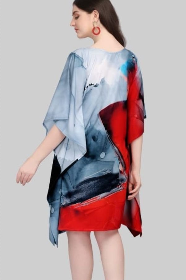 Red and Blue Watercolour Pattern Kaftan - Navvi.in