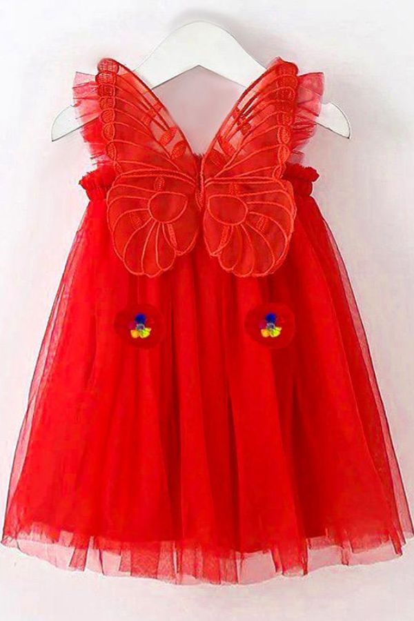 Red Butterfly Summer Party Dress - Navvi.in