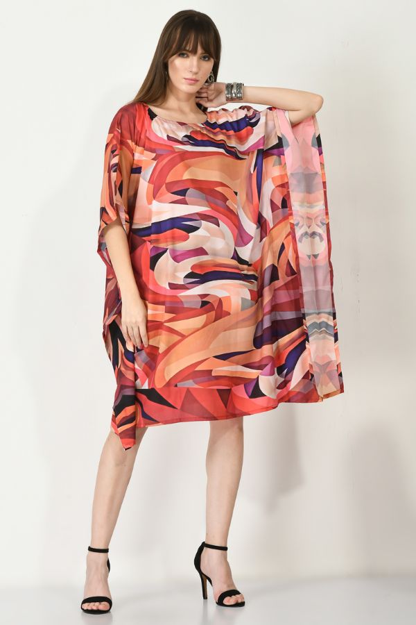 Red Check Short Kaftan Dress - Navvi.in
