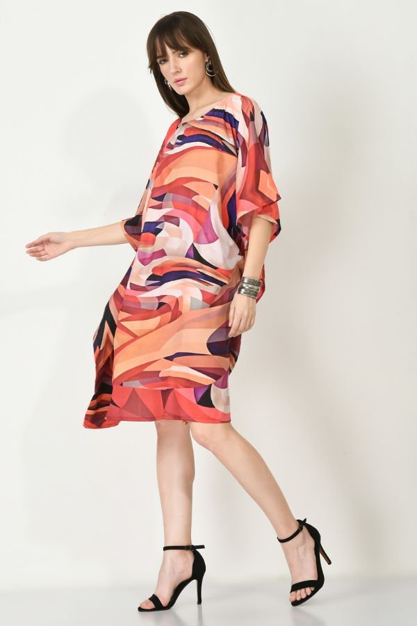 Red Check Short Kaftan Dress - Navvi.in