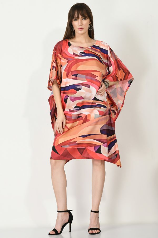 Red Check Short Kaftan Dress - Navvi.in
