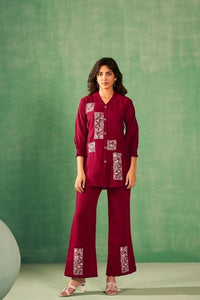 Red Co - Ord Set With Parallel Pants - Navvi.in