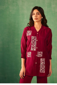 Red Co - Ord Set With Parallel Pants - Navvi.in