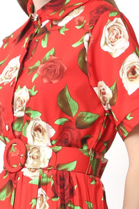 Red Floral Maxi Dress - Navvi.in