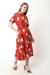Red Floral Maxi Dress - Navvi.in