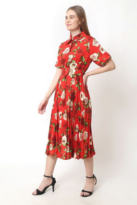 Red Floral Maxi Dress - Navvi.in