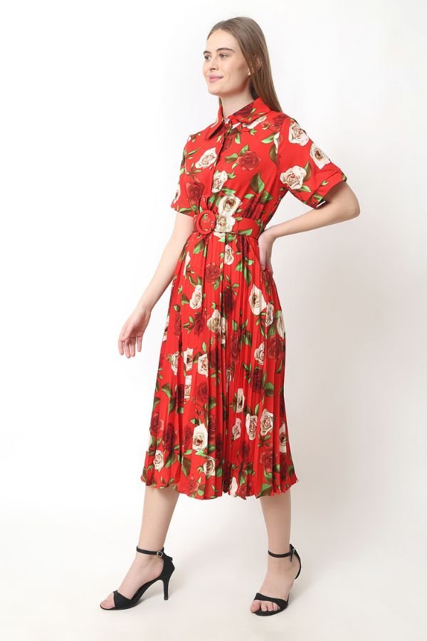 Red Floral Maxi Dress - Navvi.in