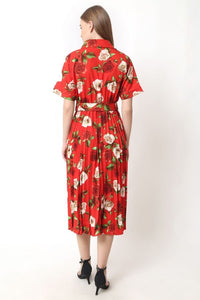 Red Floral Maxi Dress - Navvi.in