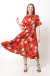 Red Floral Maxi Dress - Navvi.in