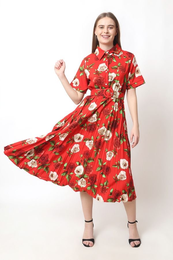 Red Floral Maxi Dress - Navvi.in