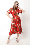 Red Floral Maxi Dress - Navvi.in
