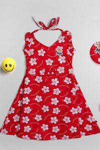 Red Printed Floral Summer Dress - Navvi.in