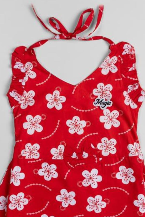 Red Printed Floral Summer Dress - Navvi.in