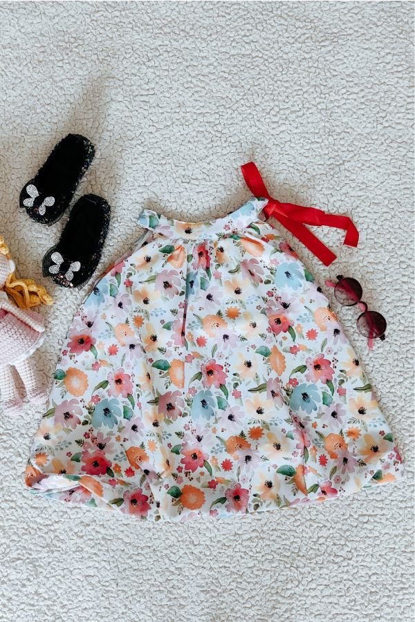 Red Ribbon Tie Chiffon Dress - Navvi.in