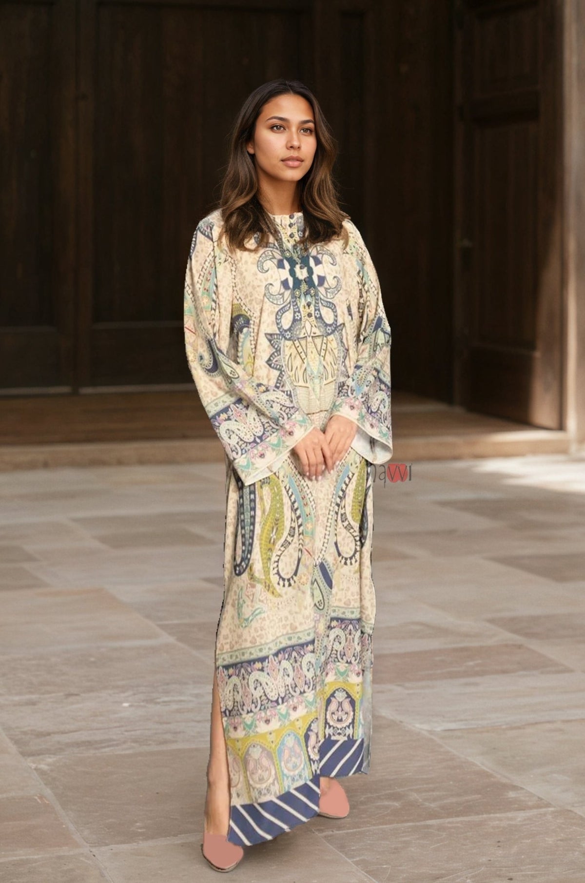Regal Nomad Paisley Kaftan Dress - Navvi.in