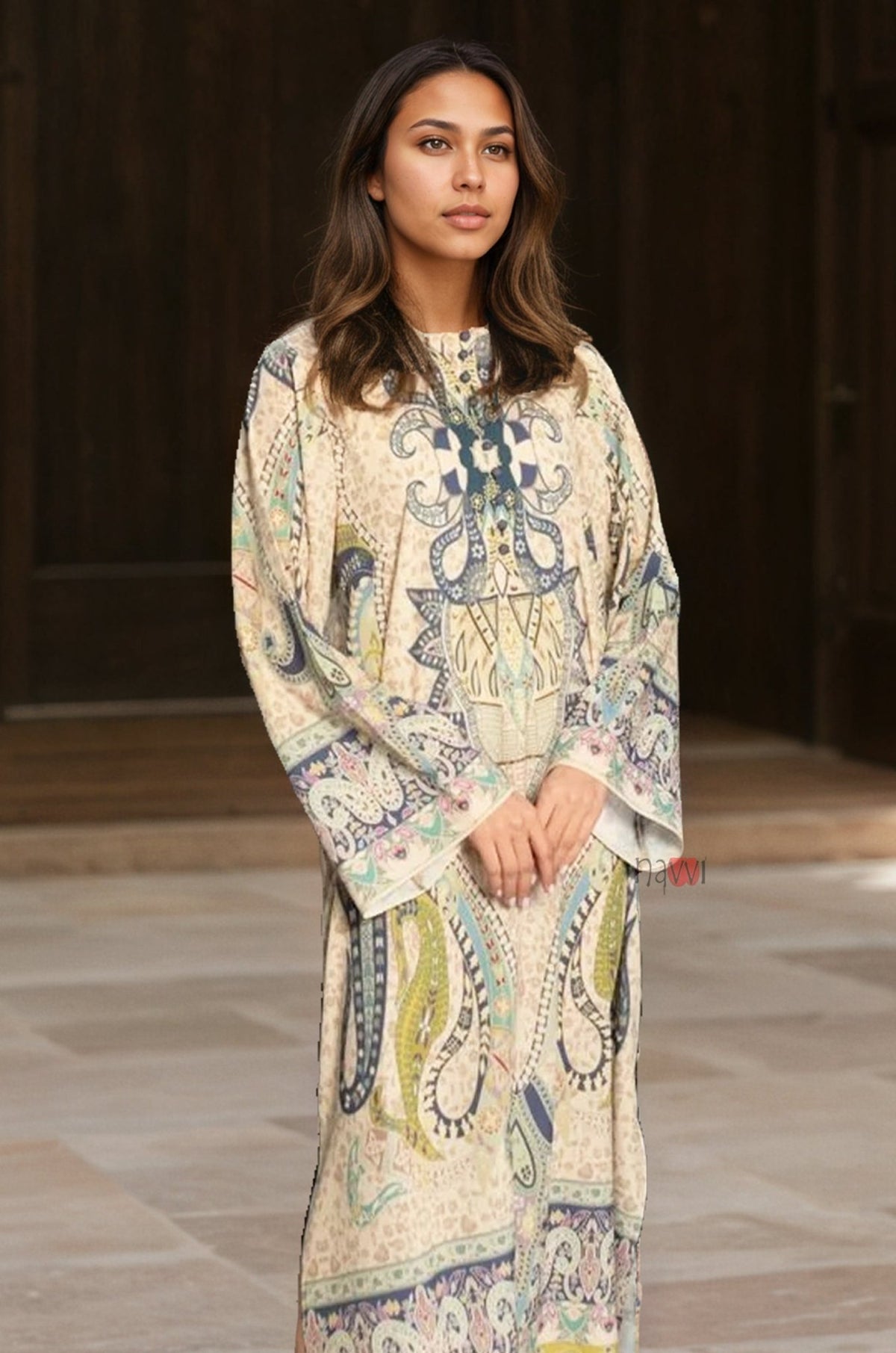 Regal Nomad Paisley Kaftan Dress - Navvi.in