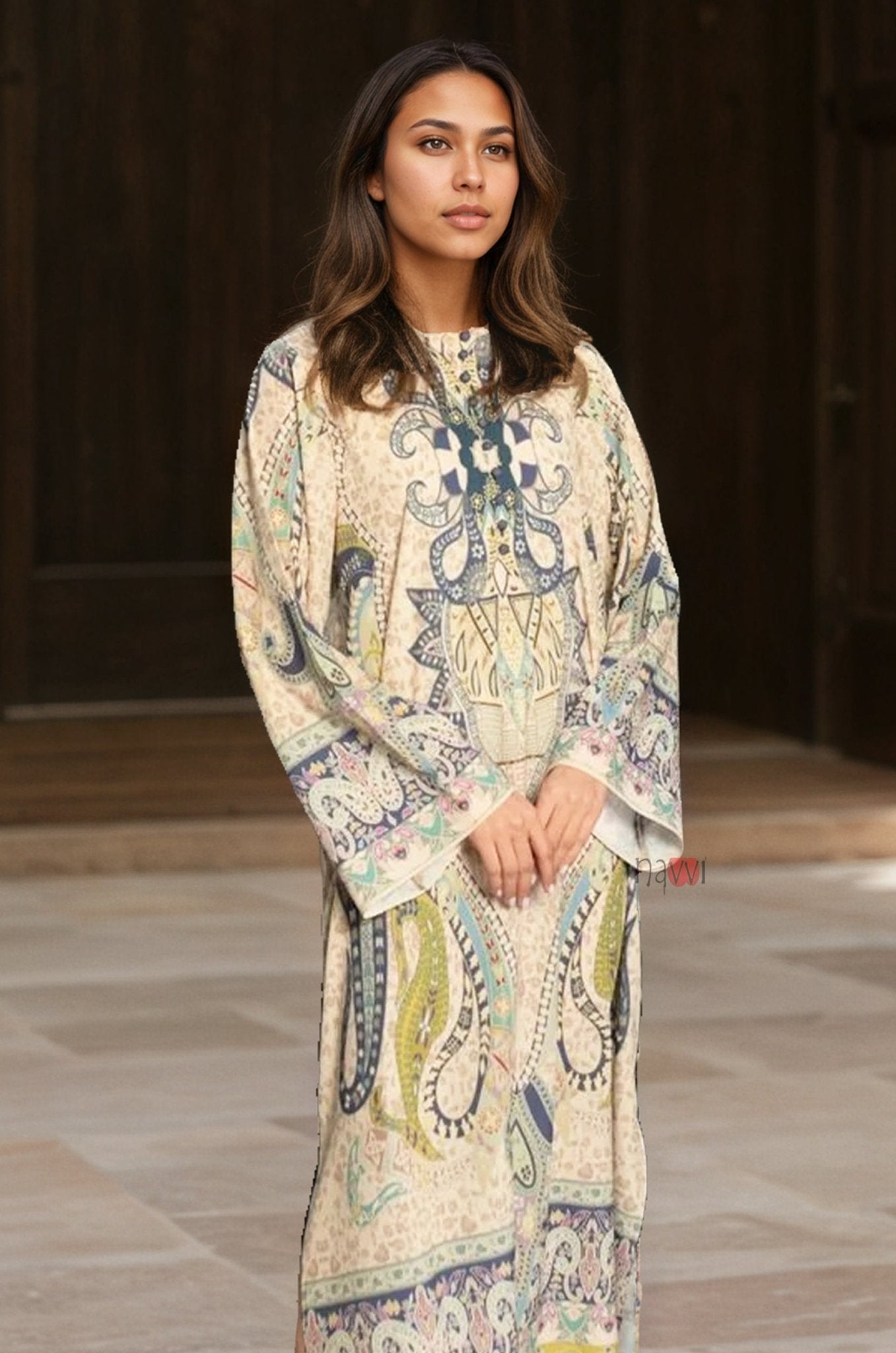 Regal Nomad Paisley Kaftan Dress - Navvi.in