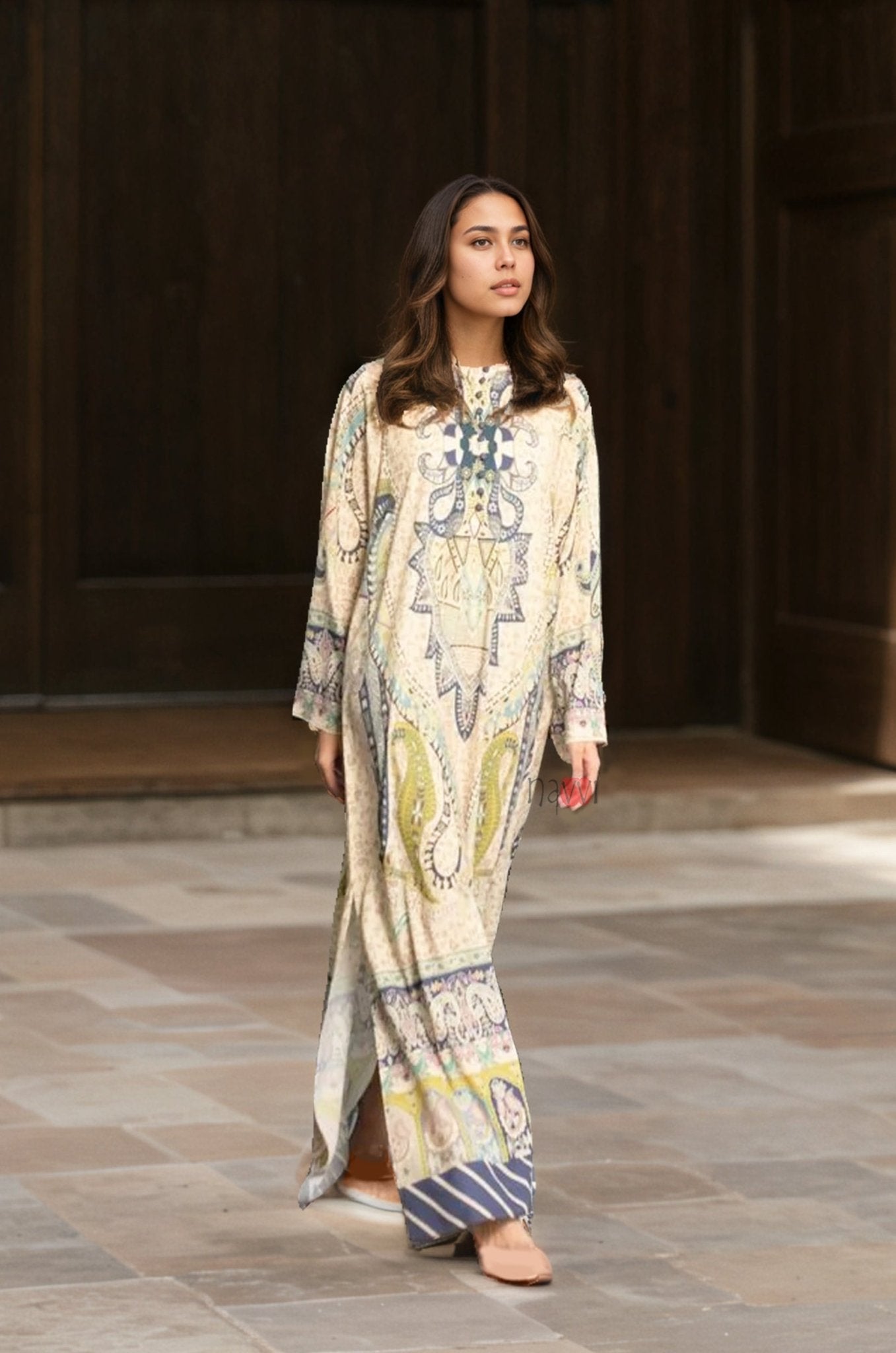 Regal Nomad Paisley Kaftan Dress - Navvi.in