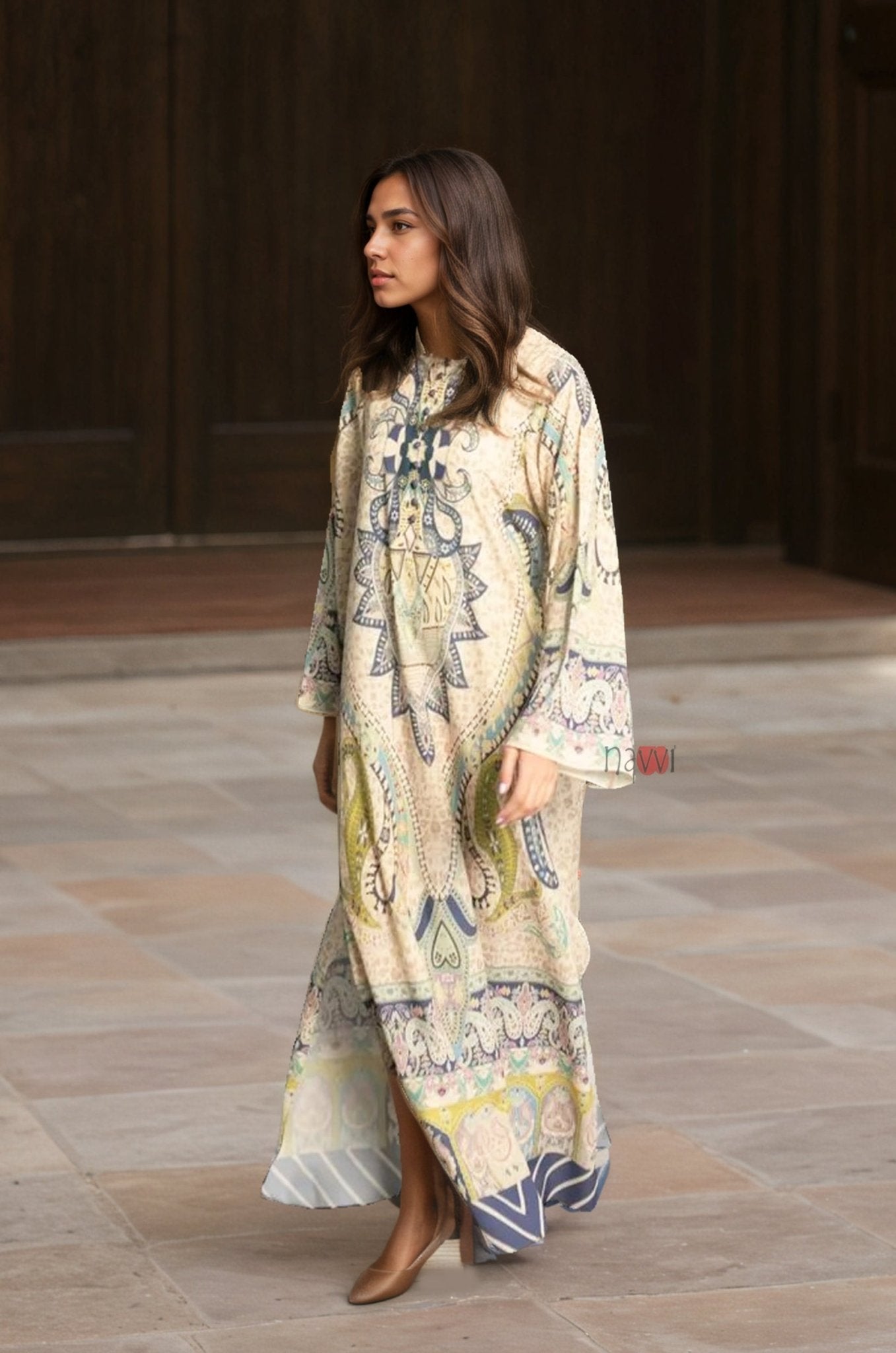 Regal Nomad Paisley Kaftan Dress - Navvi.in