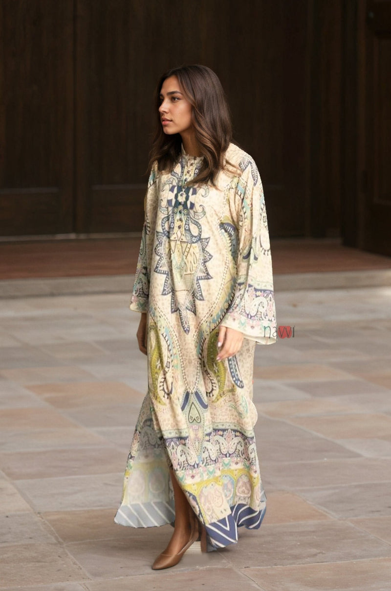 Regal Nomad Paisley Kaftan Dress - Navvi.in
