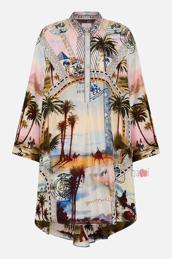 Resort Wear Palm Print Shirt Dress - Navvi.in