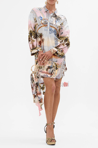 Resort Wear Palm Print Shirt Dress - Navvi.in