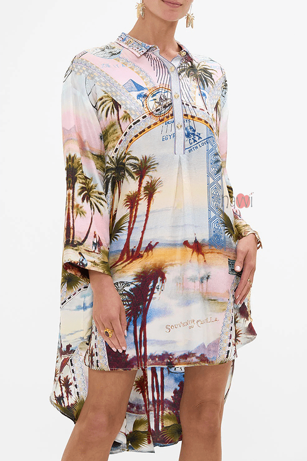 Resort Wear Palm Print Shirt Dress - Navvi.in