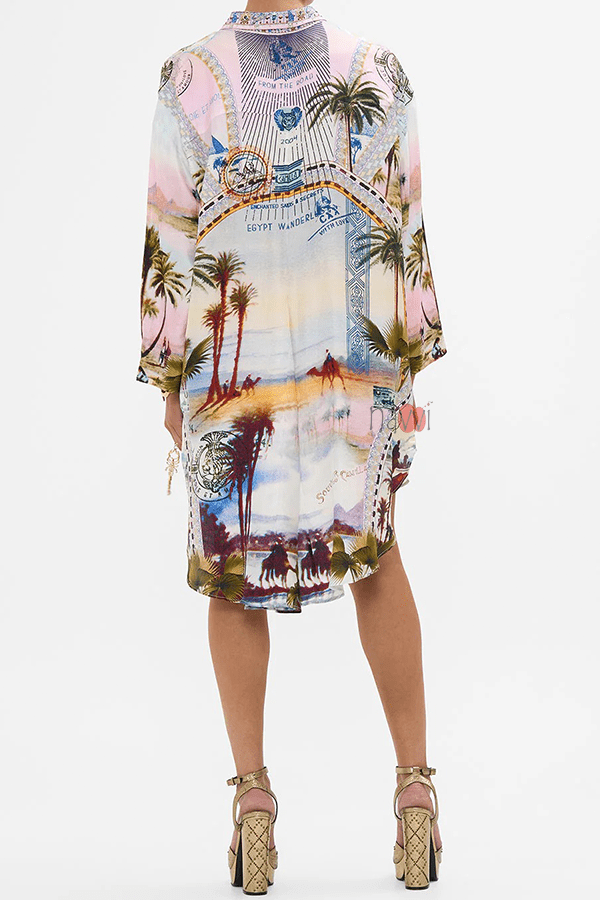 Resort Wear Palm Print Shirt Dress - Navvi.in