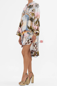 Resort Wear Palm Print Shirt Dress - Navvi.in