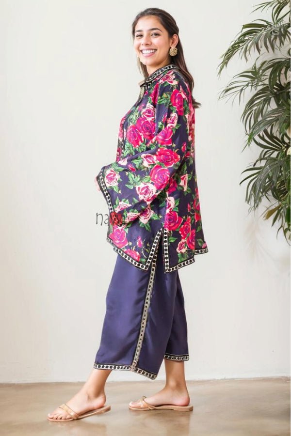 Rose Printed Lounge Co - Ord Set - Navvi.in