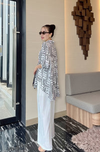 Trendy Ruffle Top & Wide-Leg Pants Co-ord Set