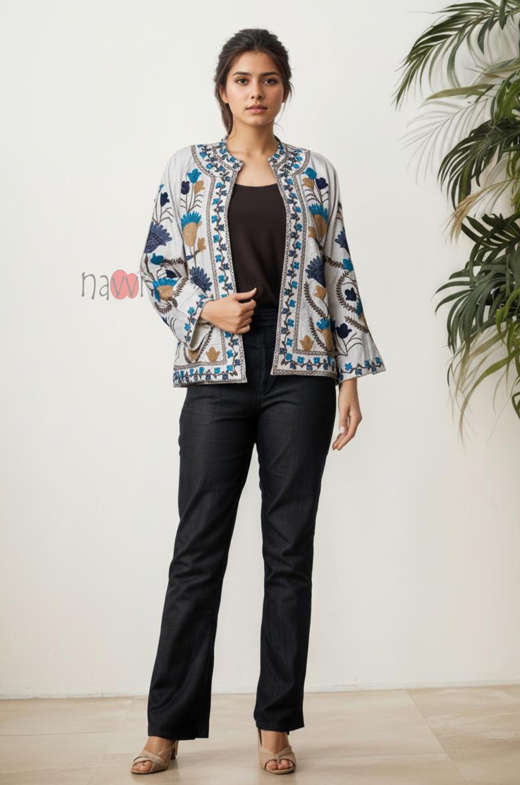 Boho Embroidered Pure Linen Shrug Jacket