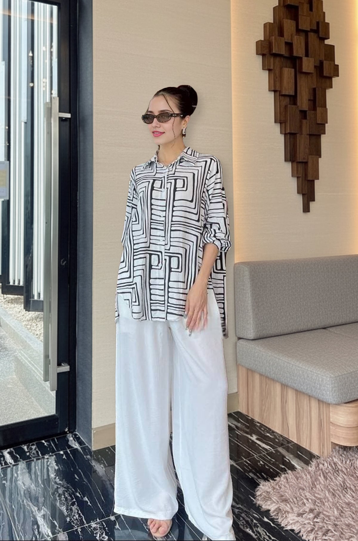 Trendy Ruffle Top & Wide-Leg Pants Co-ord Set - Navvi.in