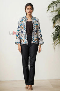 Boho Embroidered Pure Linen Shrug Jacket