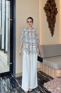 Trendy Ruffle Top & Wide-Leg Pants Co-ord Set
