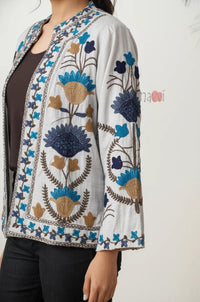 Boho Embroidered Pure Linen Shrug Jacket