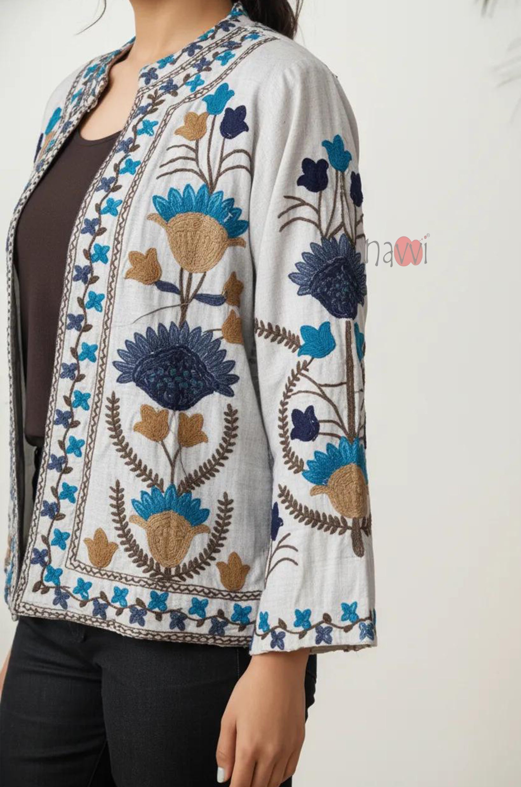 Boho Embroidered Pure Linen Shrug Jacket