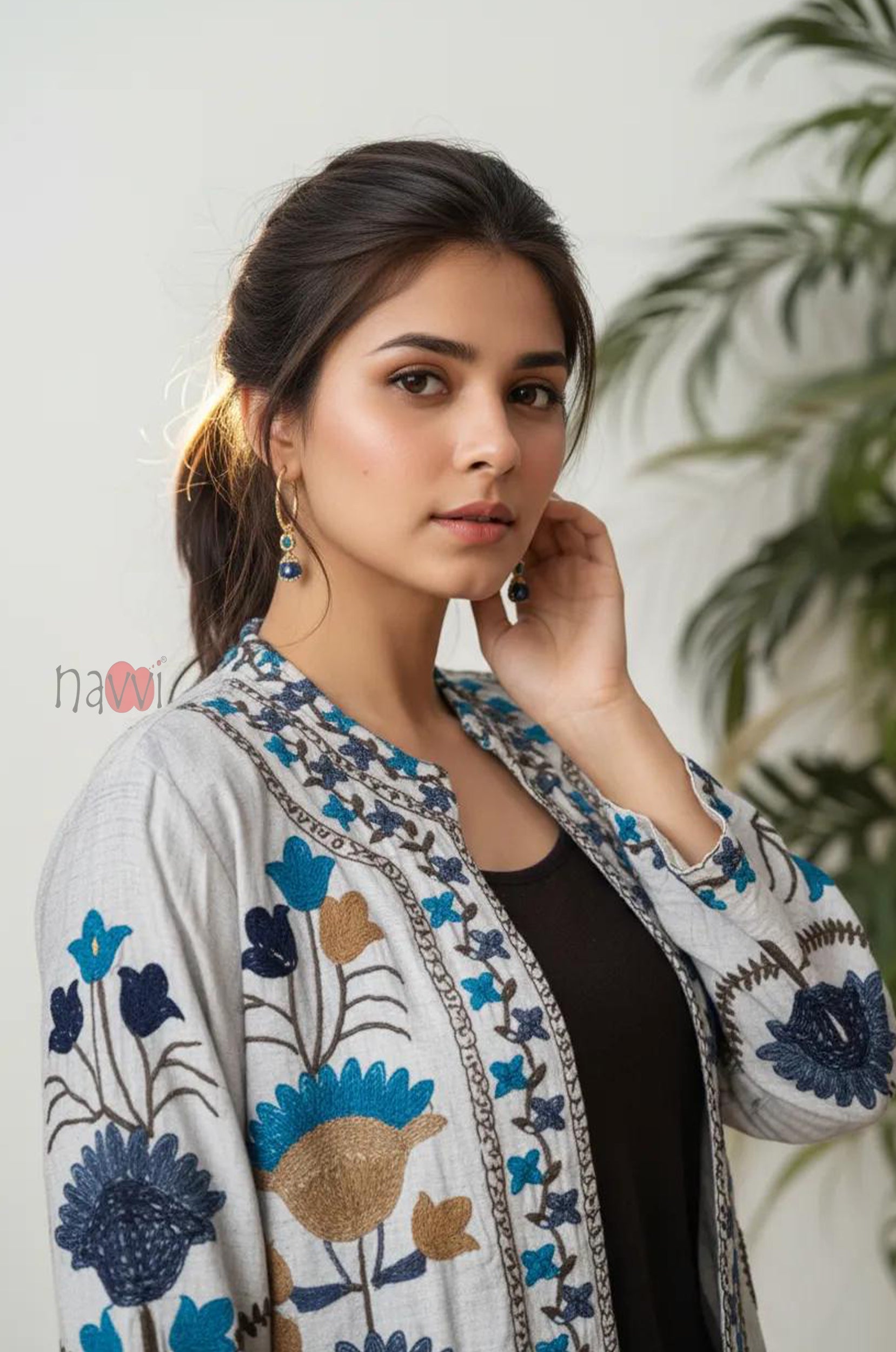 Boho Embroidered Pure Linen Shrug Jacket